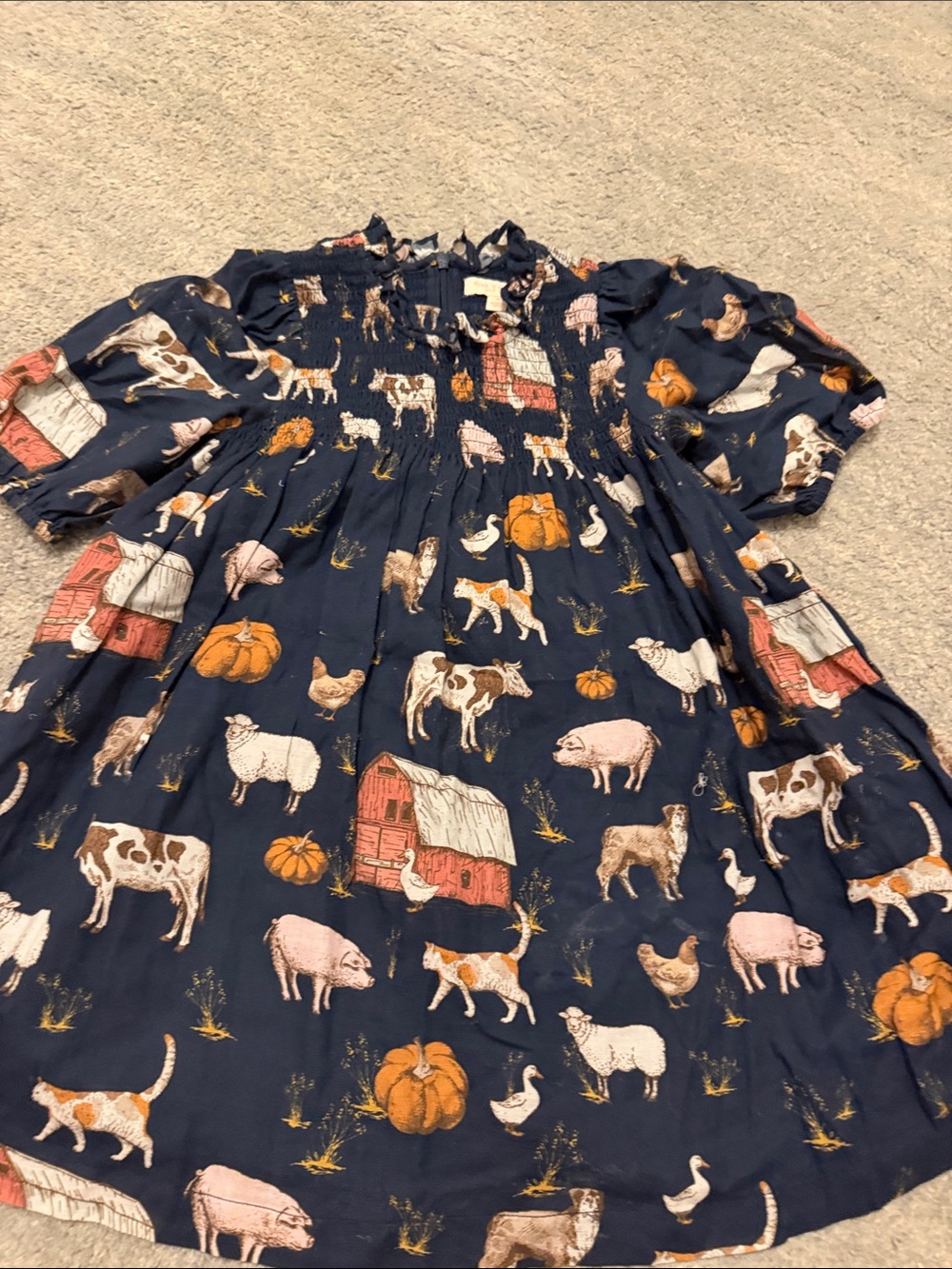 Pink Chicken Navy Farm Animal & Pumpkin Print Girls' Dress